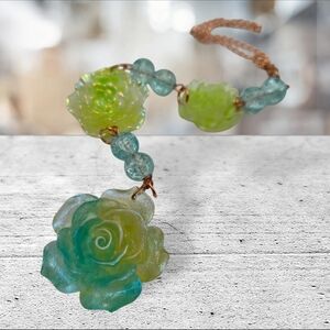 Handmade Floral car charm with Blue and Green accent